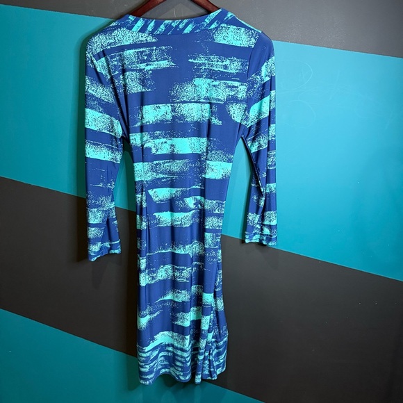 BCBGMaxAzria Blue Asymmetrical Ruched Wrap Dress - Picture 7 of 12